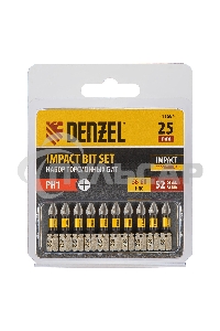 Набор бит торсионных PH1x25 мм, лазерная обработка шлица, сталь S2, 10 шт. Denzel