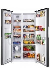 Холодильник Maunfeld MFF177NFB черный глянц. двухкамерный 263/170л морозилка сбоку, No Frost, Side by Side