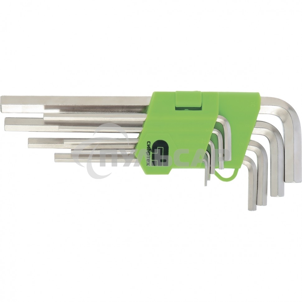 Набор ключей СИБРТЕХ имбусовых HEX, 1,5–10 мм, 45x, закаленные, 9 шт., короткие, никель.Сибртех 12317