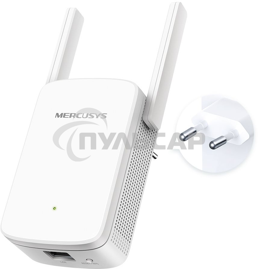 Усилитель сигнала Mercusys ME30 AC1200 Wi-Fi Range Extender, 300 Mbps at 2.4 GHz + 867 Mbps at 5 GHz, 1 x 10/100 LAN, 2× Fixed External Antennas, Wall Plugged, WPS/Reset Button, Signal Indicator, Range Extender/Access Point mode, Adaptive Path Selection