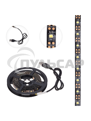 Лента светодиодная с USB-коннектором 5 В IP23 SMD 2835 60 LED/м 3 м теплый белый (2700 K) LAMPER