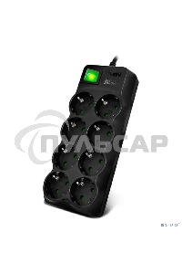 Сетевой фильтр SVEN SF-08E-16 (1,8 м 8 розеток с защитными шторками,16А) черный, цветная коробка