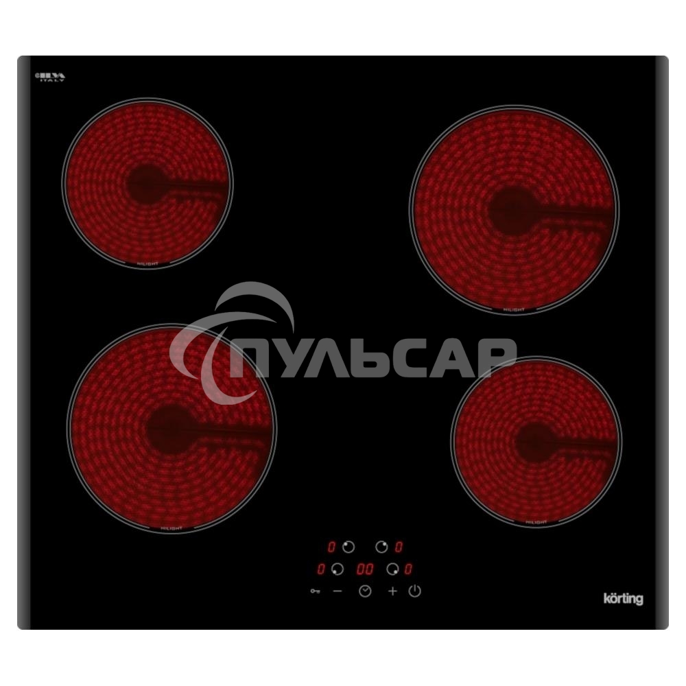 Встраиваемая электрическая панель Korting HK 60003 B Стеклокерамика, ширина 60см, сенсорное управление, 4 зоны нагрева, таймер, LED индикация для каждой зоны, индикация остаточного тепла, автоматическое отключение, функция 