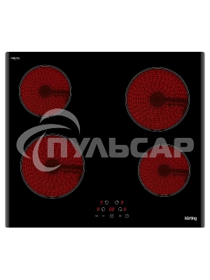 Встраиваемая электрическая панель Korting HK 60003 B Стеклокерамика, ширина 60см, сенсорное управление, 4 зоны нагрева, таймер, LED индикация для каждой зоны, индикация остаточного тепла, автоматическое отключение, функция 