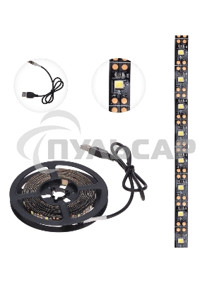 Лента светодиодная с USB-коннектором 5 В, IP23, SMD 2835, 60 LED/м 3 м белый (6500 K) LAMPER