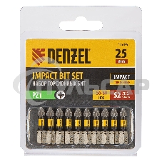 Набор бит торсионных PZ1x25 мм, лазерная обработка шлица, сталь S2, 10 шт. Denzel