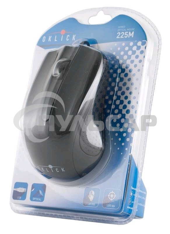 Мышь проводная Oklick 225M черный, 1200 dpi, USB, кнопки - 3