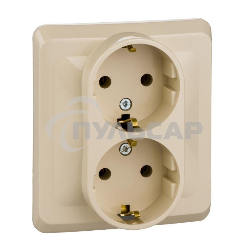 Розетка 2-м СП Этюд 16А с заземл. крем. SchE PC16-007K