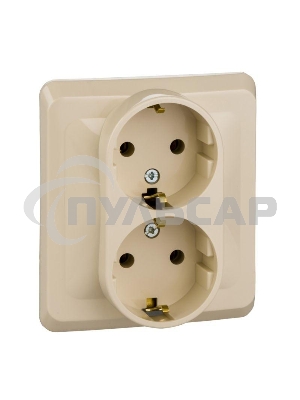 Розетка 2-м СП Этюд 16А с заземл. крем. SchE PC16-007K
