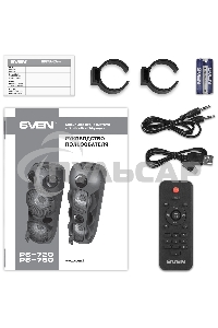 Колонка АС Sven PS-750, черный (80 Вт, TWS, Bluetooth, FM, USB, microSD, LED-дисплей, 2х4400мА*ч)