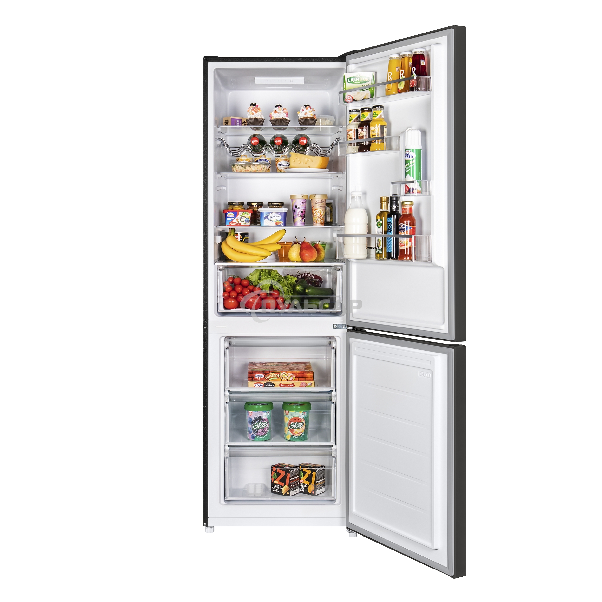 Холодильник Maunfeld MFF185SFSB черный мат. двухкамерный 211/104л морозилка снизу