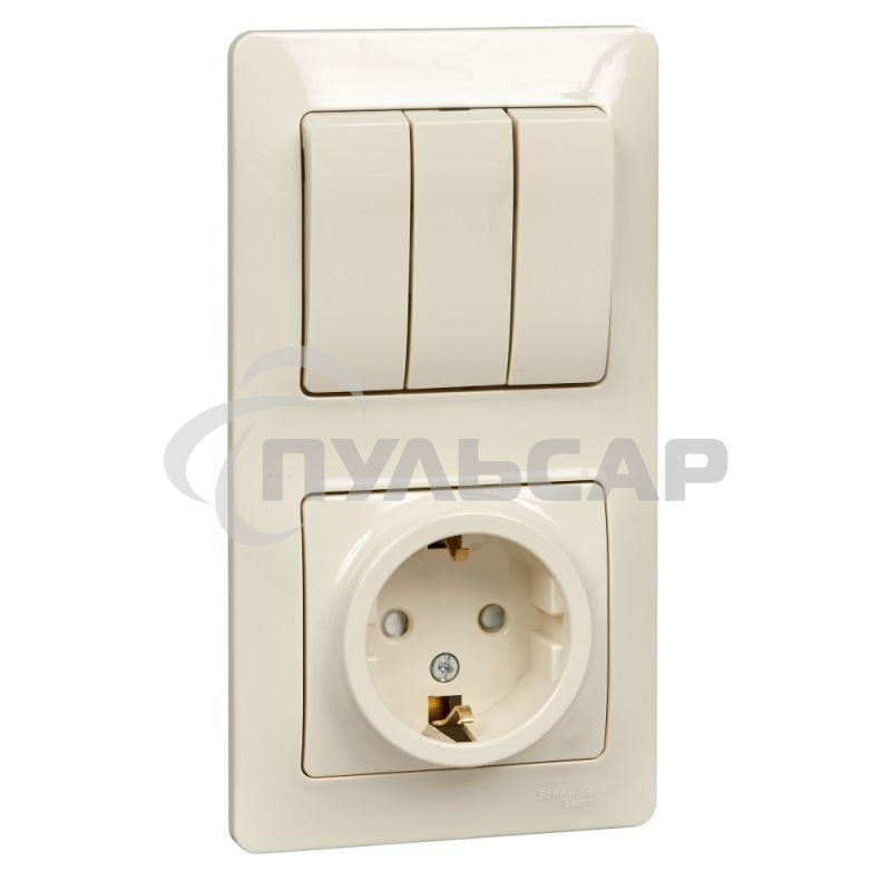 Блок комбинированный GLOSSA розетка защ. шторки с заземл. + выкл. 3-кл. беж. SchE GSL000278