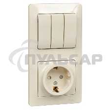 Блок комбинированный GLOSSA розетка защ. шторки с заземл. + выкл. 3-кл. беж. SchE GSL000278