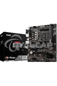 Материнская плата MSI A520M PRO, AM4, AMD A520, 2xDDR4, 4xSATA, 1xM.2, 1xPCIe 3.0 x16, 1xVGA, 1xDVI-D, 1xHDMI, 1x 1Gb LAN, 2xUSB 2.0, 4xUSB 3.2 Gen 1, 3x3.5 мм, 7.1, mATX
