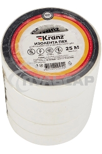 Изолента ПВХ KRANZ 0.13х19 мм, 25 м, белая (5 шт./уп.)