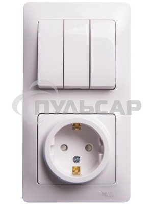 Блок комбинированный GLOSSA розетка защ. шторки с заземл. + выкл. 3-кл. бел. SchE GSL000178