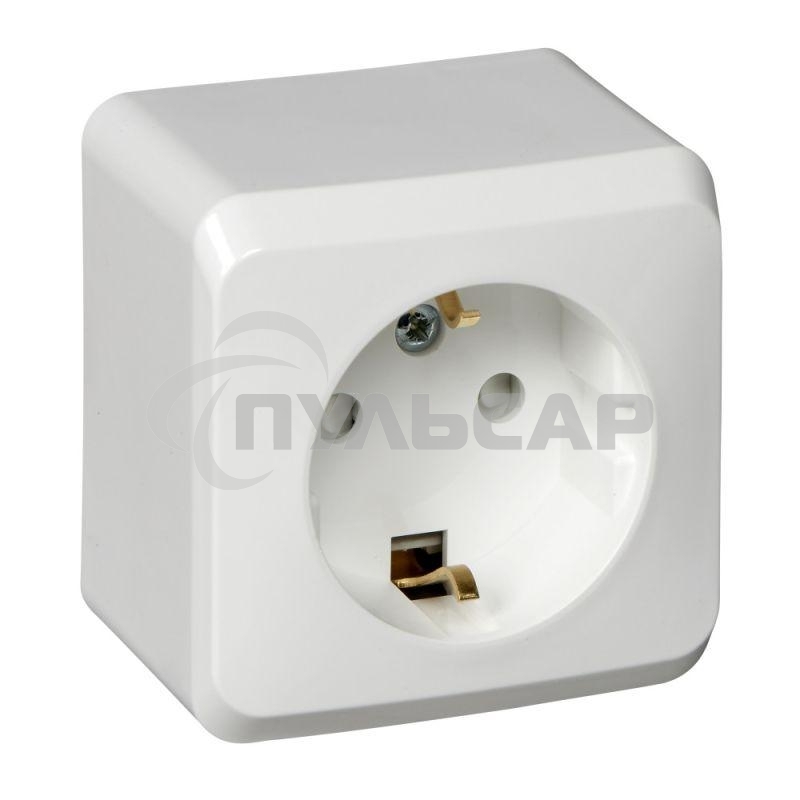 Розетка 1-м ОП Этюд 16А защ. шторки с заземл. белый  SchE PA16-004B