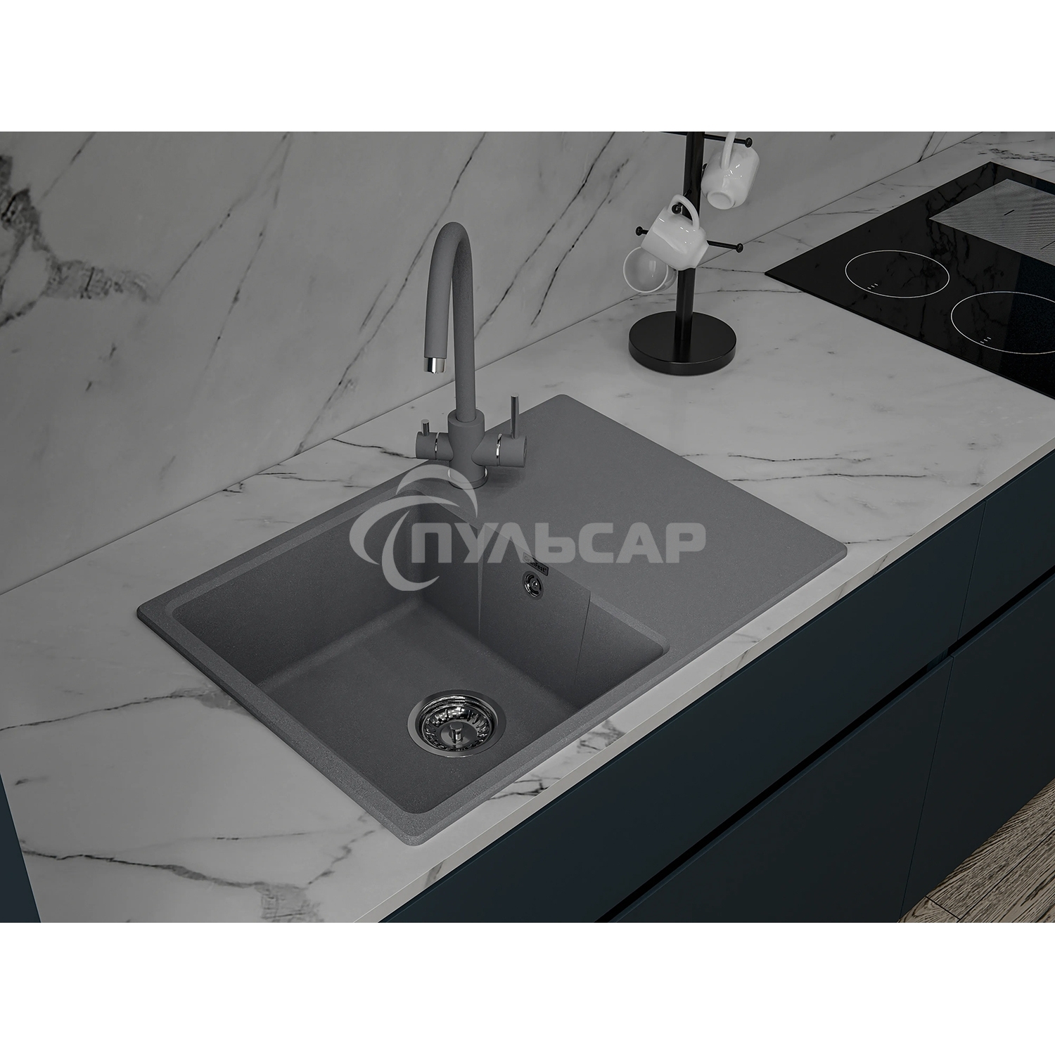 Мойка GranFest Urban 668L темно-серый 1-чаша+крыло 680*490мм, монтаж: врезной, материал: кварц