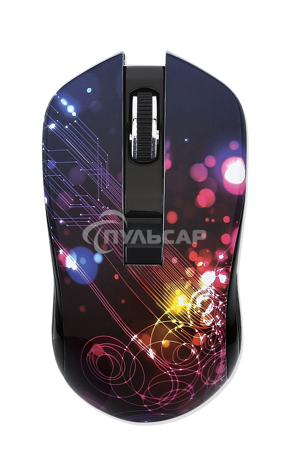 Мышь беспроводная Qumo Fractal M25 черный, 1600 dpi, радиоканал, USB, кнопки - 4