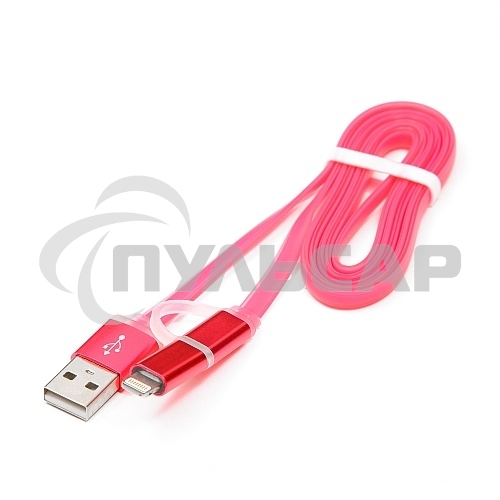 Кабель USB2.0 Cablexpert CC-mAPUSB2pk1m, AM/microBM 5P - iPhone lightning, 1м, комбо кабель, алюминиевые разъемы, розовый, блистер