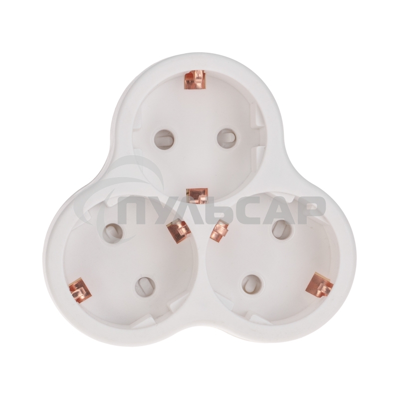 Тройник электрический пирамида 16 А с заземлением белый Rexant