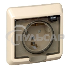 Розетка 1-м СП Этюд защ. шторки с заземл. IP44 крем. SchE PC16-044K