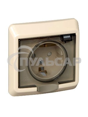 Розетка 1-м СП Этюд защ. шторки с заземл. IP44 крем. SchE PC16-044K