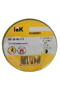 Изолента Iek UIZ-20-10-K52 0,18х19 мм желто-зеленая 20 метров ИЭК