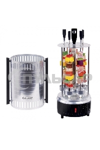 Электрошашлычница Galaxy Line GL 2610, серый, 1000 Вт, 5 шампуров из высококачественной нержавеющей стали, автоматическое вращение шампуров на 360°, долговечный керамический нагревательный элемент, защитный кожух из пищевого алюминия