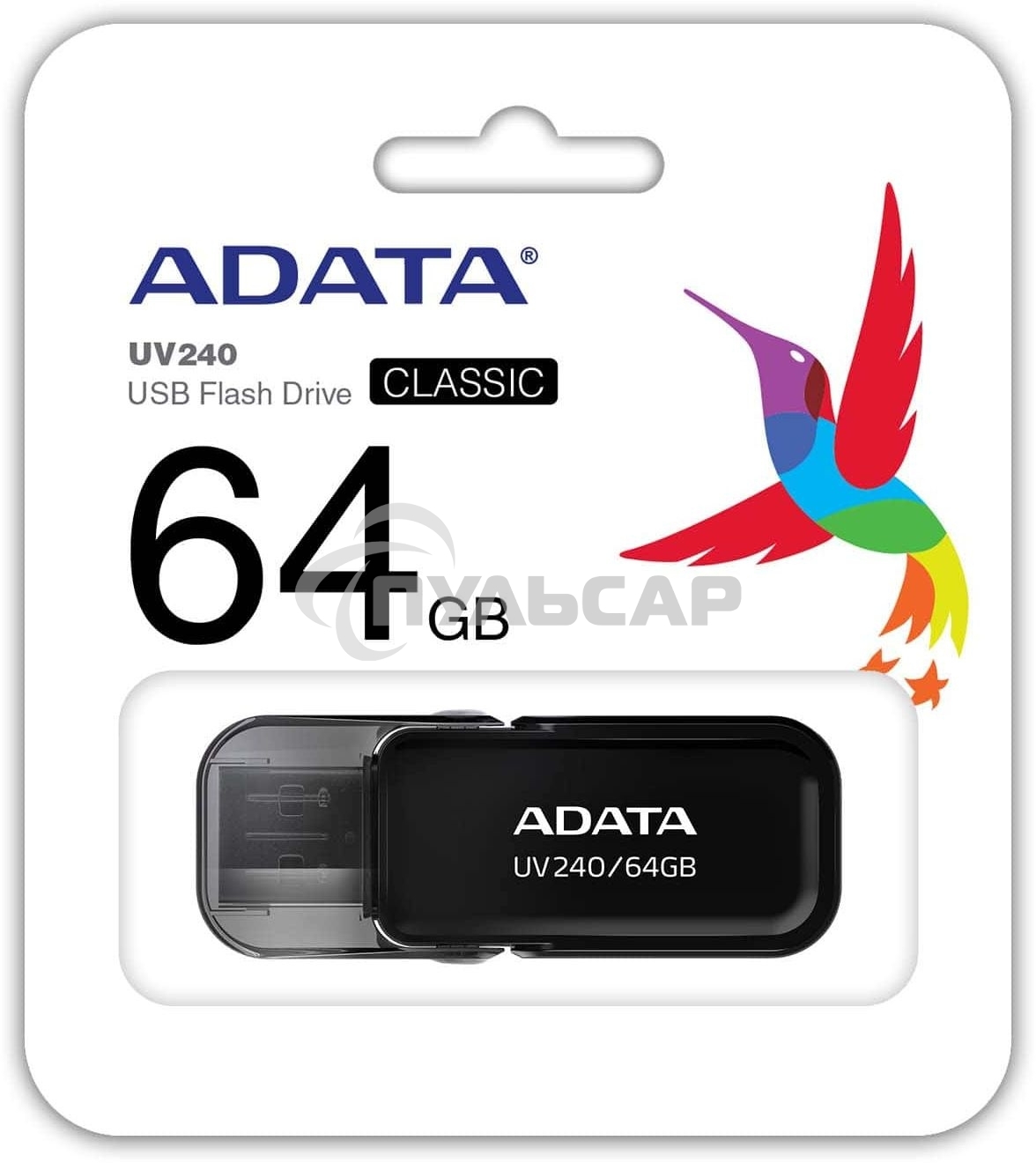 Флешка USB ADATA UV240 (AUV240-64G-RBK), 64 Gb, USB 2.0, R/W 15/5, черный