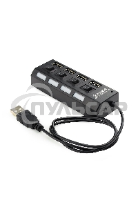 Концентратор USB 2.0 Gembird UHB-243-AD с подсветкой и выключателем, 4 порта, блистер