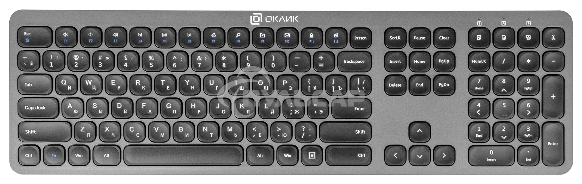 Комплект клавиатура + мышь Оклик 300M клав:серый мышь:серый/черный USB беспроводная slim