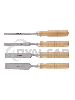 Набор стамесок, 6-12-18-24 мм, плоские, деревянные рукоятки Sparta