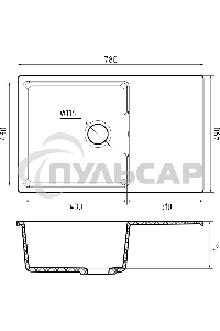 Мойка GranFest Urban 678L темно-серый, 1-чаша+крыло 780*490мм, монтаж: врезной, материал: кварц