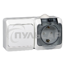 Блок ОП Этюд (1-кл. выкл. + евророз. защ. шторки) IP44 бел. SchE BPA16-241B