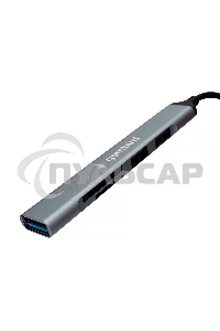 Картридер Type-C/USB-A (3.1) Gembird FD2-MSD-3, 5в1: 2xUSB 2.0, USB3.1, SD/TF, кабель 10см, алюминий
