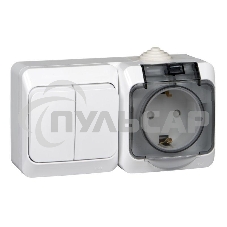 Блок ОП Этюд (2-кл. выкл. + евророз. защ. шторки) IP44 бел. SchE BPA16-242B