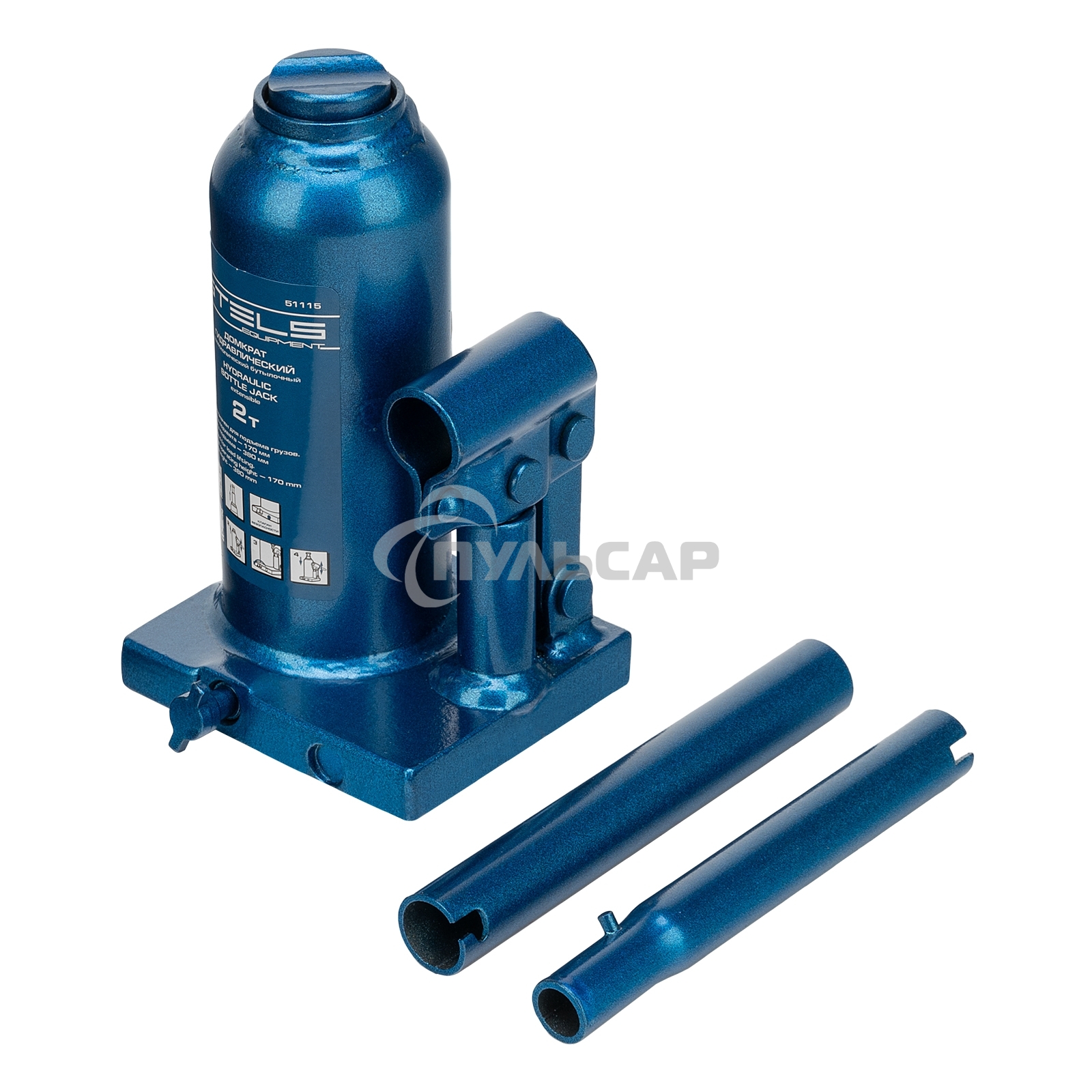 Домкрат STELS 51115гидравлический бутылочный телескопический 2 т h подъема 170–380мм