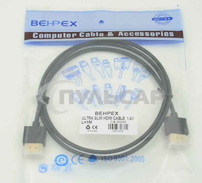 Кабель HDMI Gold Plated Connector, Ver1.4, Ultra Slim HDMI19 (m)/HDMI19 (m) 1м позолоченные контакты