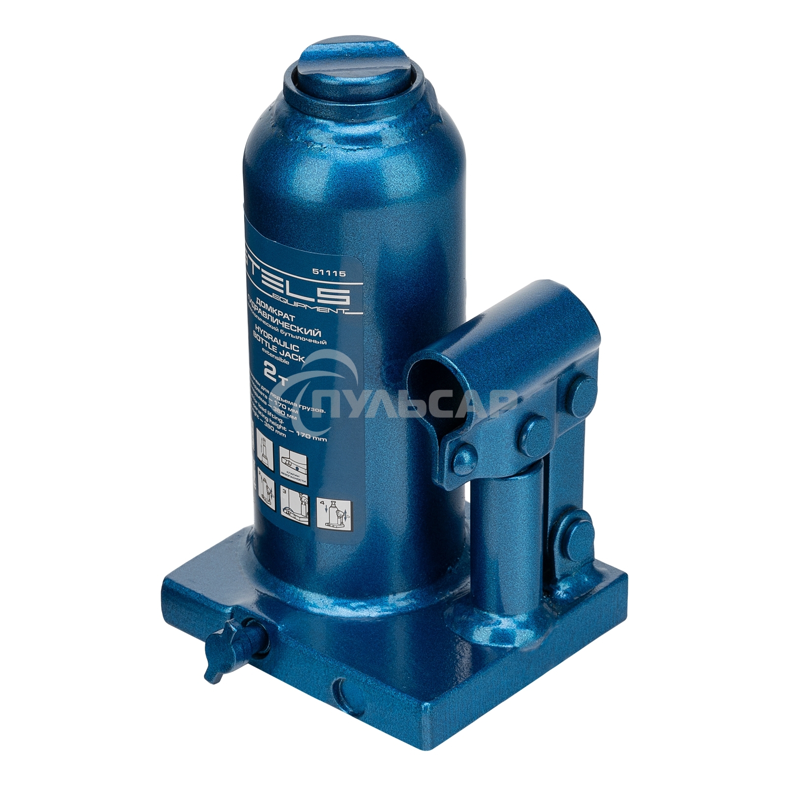 Домкрат STELS 51115гидравлический бутылочный телескопический 2 т h подъема 170–380мм