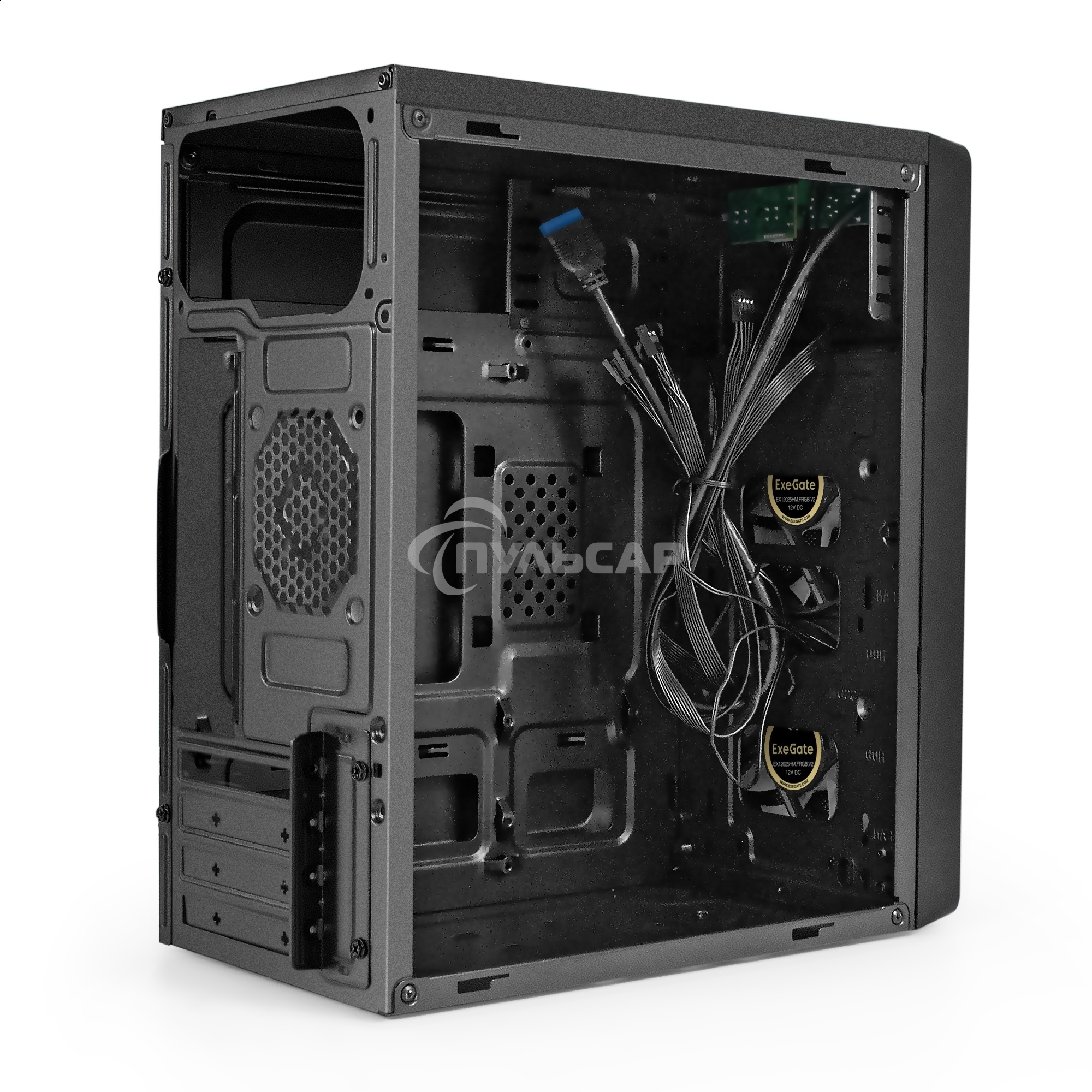 Компьютерный корпус Minitower ExeGate mEVO-7803-XP400 (mATX, БП XP400 с вент. 12см, 2*USB+1*USB 3.0, HD аудио, черный, 2 вент. 12см с RGb подсветкой)