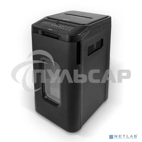 Шредер Heleos АП55-4 черный с автоподачей (секр.P-4) фрагменты 400лист. 55лтр. скрепки скобы пл.карты