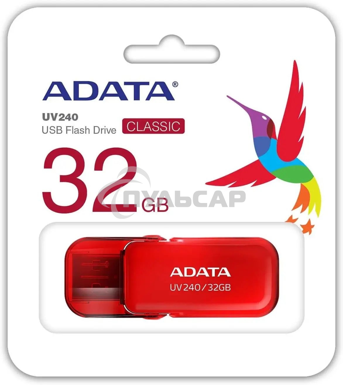 Флешка USB ADATA UV240 (AUV240-32G-RRD), 32 Gb, USB 2.0, R/W 15/5, красный