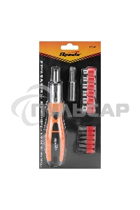 Отвертка реверсивная, биты, головки торцевые, 14шт., Sparta