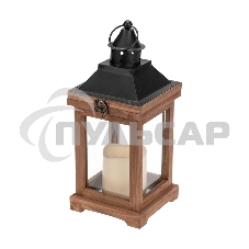 Декоративный фонарь Neon-night со свечкой, корпус из дерева, размер 14х14х35cм, теплый белый