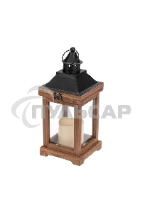 Декоративный фонарь Neon-night со свечкой, корпус из дерева, размер 14х14х35cм, теплый белый