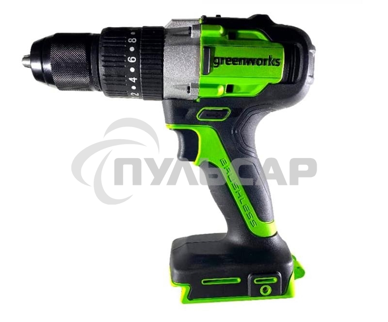 Дрель-шуруповерт GREENWORKS GD24DD60K2, Аккумуляторная, 18В, Ударная, Кейс