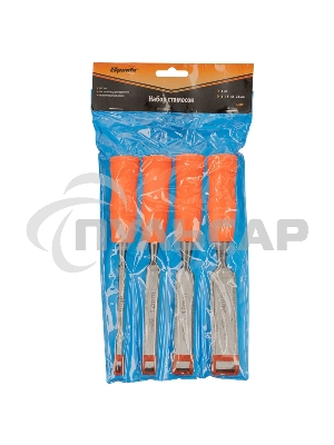 Набор стамесок 4 шт, 6-12-18-24 мм, плоские, пластиковые ударные рукоятки Sparta