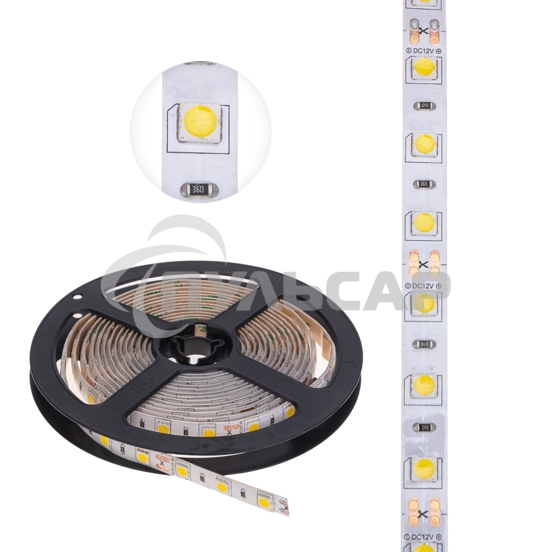 Лента светодиодная 3 м 12 В 5050 2700 К IP65 60 LED/м для БП с клеммами LAMPER