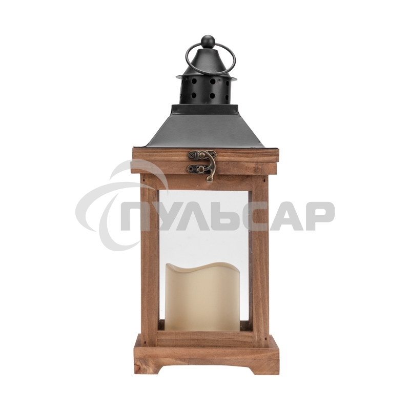 Декоративный фонарь Neon-night со свечкой, корпус из дерева, размер 14х14х35cм, теплый белый